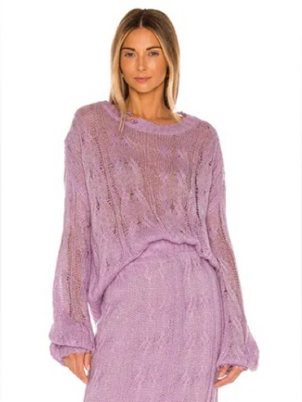 NWOT Kendall & Kylie Lavender Open-Knit Distressed Crewneck Sweater - M